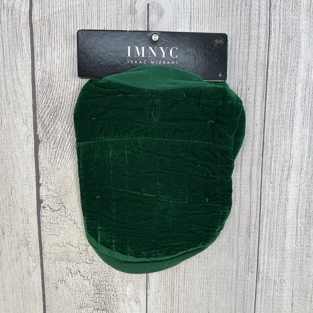 Green Velvet Dog Coat SMALL Quilted Satin Lined Isaac Mizrahi IMNYC City Jacket